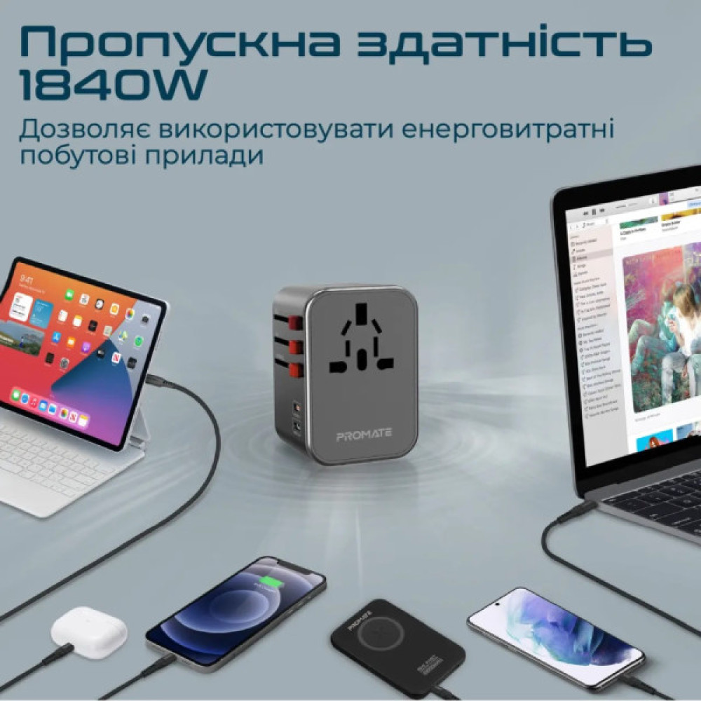 Зарядний пристрій Promate tripmate-36w.black