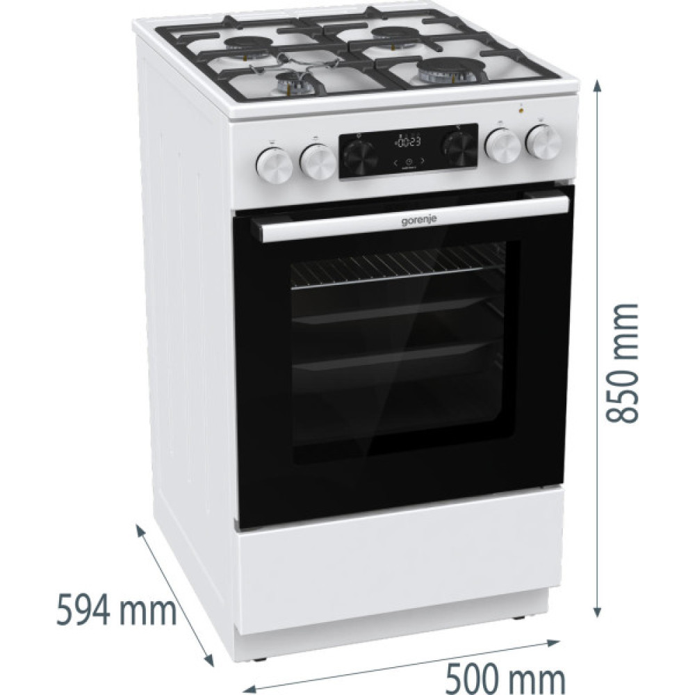 Плита Gorenje комбінована, 70л, 50x60см, дисплей, IconLed, чавун, білий