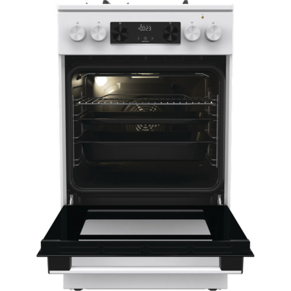 Плита Gorenje комбінована, 70л, 50x60см, дисплей, IconLed, чавун, білий