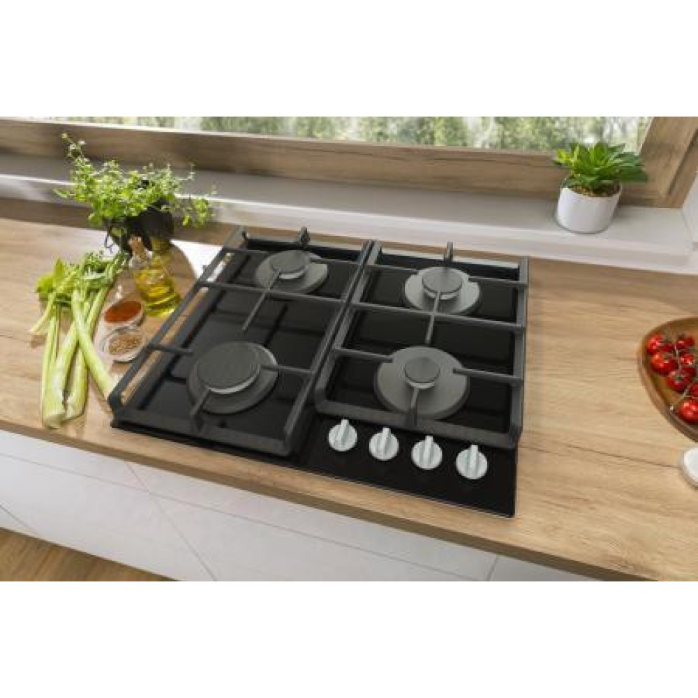 Варильна поверхня Gorenje газова на склі, 60см, чавун, чорний