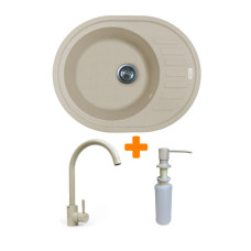 Набір кухонний Adamant Ovum, штучний камінь, овальна, з крилом, 615х495х200мм, чаша - 1, врізна, Avena + змішувач та дозатор Набір кухонний Adamant Ovum, штучний камінь, овальна, з крилом, 615х495х200мм, чаша - 1, врізна, Avena + змішувач та дозатор