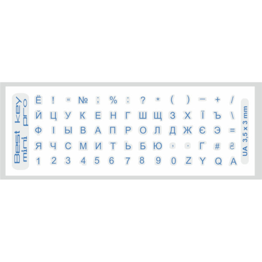 Наклейка на клавіатуру BestKey mini Pro 3,5х3мм, прозора основа, 70, синій (BKmPRO/BluTr/052)