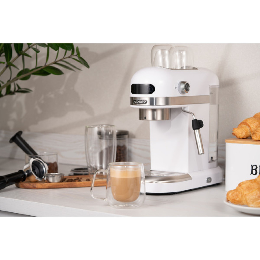 Кавоварка ARDESTO ріжкова 1.4л, мелена, ручний капучинатор, підігрів чашок, білий