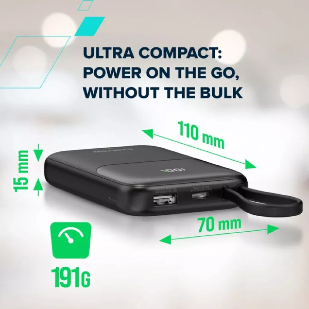 Батарея універсальна Canyon 10000mAh OnPower 101 PD/22.5W built-in cable Black (CNS-CPB101BK)