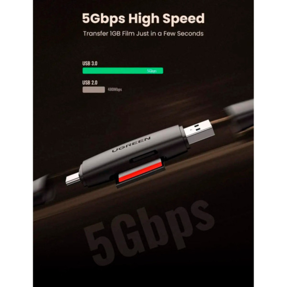 Зчитувач флеш-карт Ugreen USB-C + USB to TF/SD 3.0 CM304 black (80191)