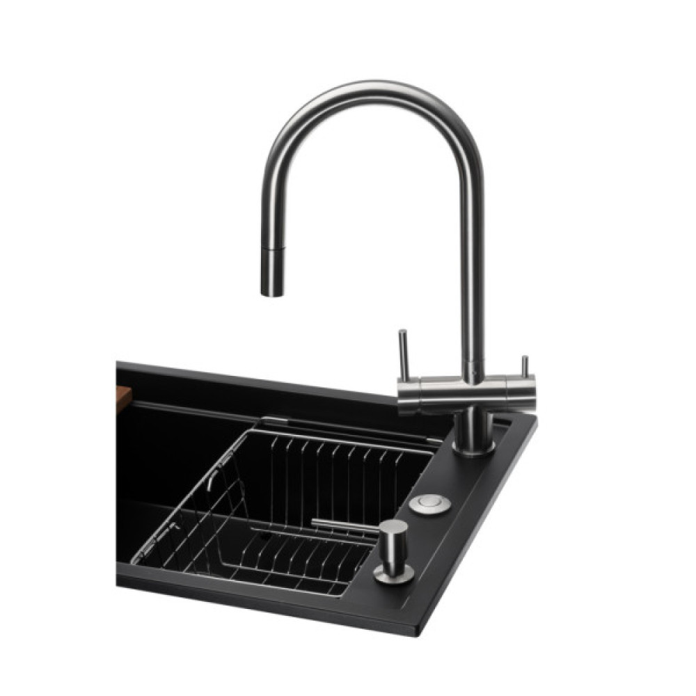 Мийка кухонна GRANADO Royal Estella black (+ подрібнювач Algar 1000 + змішувач Ferrol inox + дозвтор Redondo inox + ко (ksg0301)