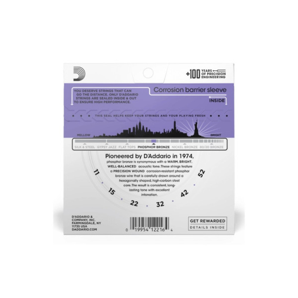 Струни для гітари D'Addario Phosphor Bronze Custom Light (11-52) (EJ26)