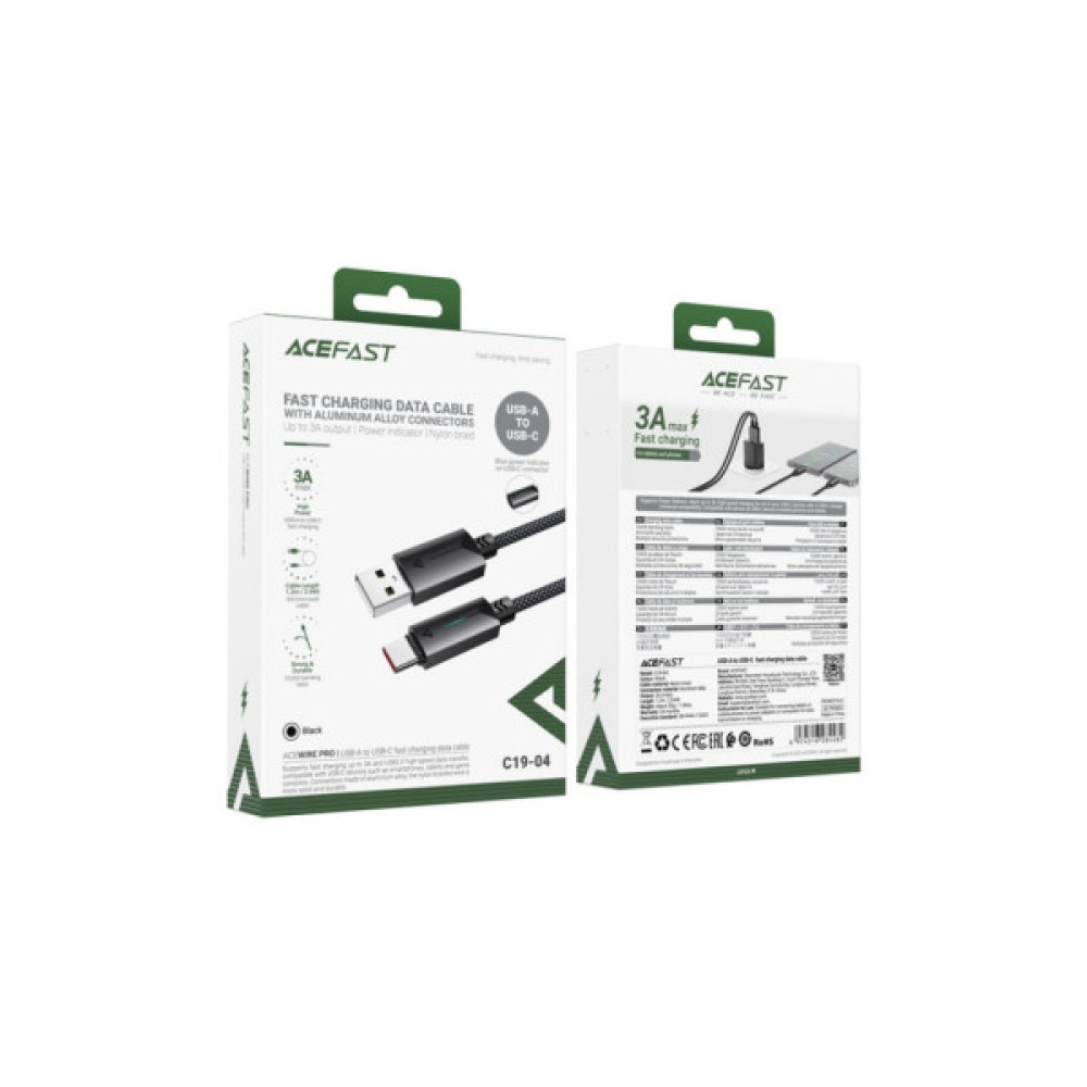 Дата кабель USB 2.0 AM to USB-C 1.2m 60W black Acefast (6974316284482)