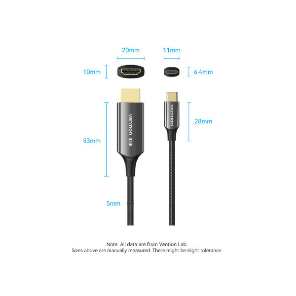 Кабель мультимедійний USB-C to HDMI M 1.8m 8K60Hz black VENTION (CRCBAC)