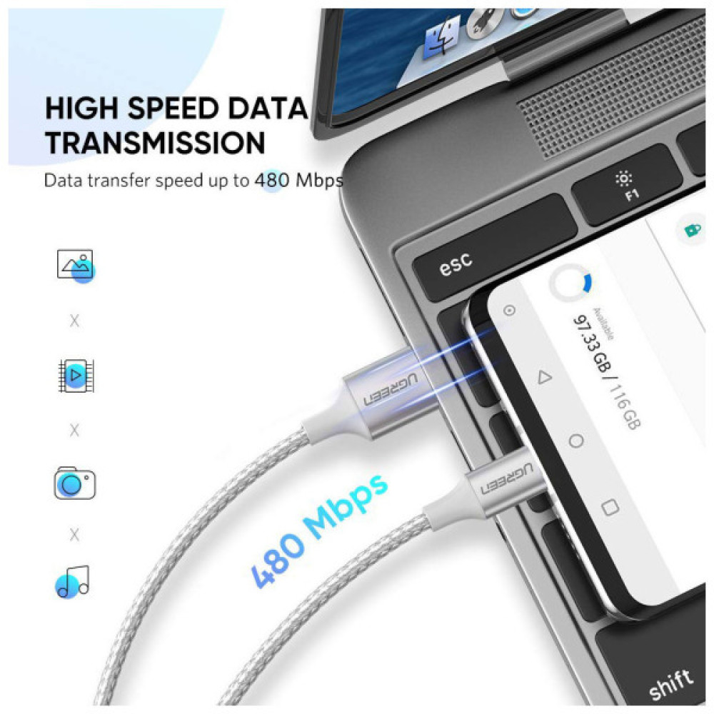 Дата кабель USB 2.0 AM to USB-C 1.5m 3.0A 18W US288 White Ugreen (60132)