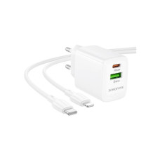 Зарядний пристрій BOROFONE BN29 Fuente 1xUSB-C PD30W + 1xUSB QC3.0 + cable USB-C to Lightning White (6941991120336)