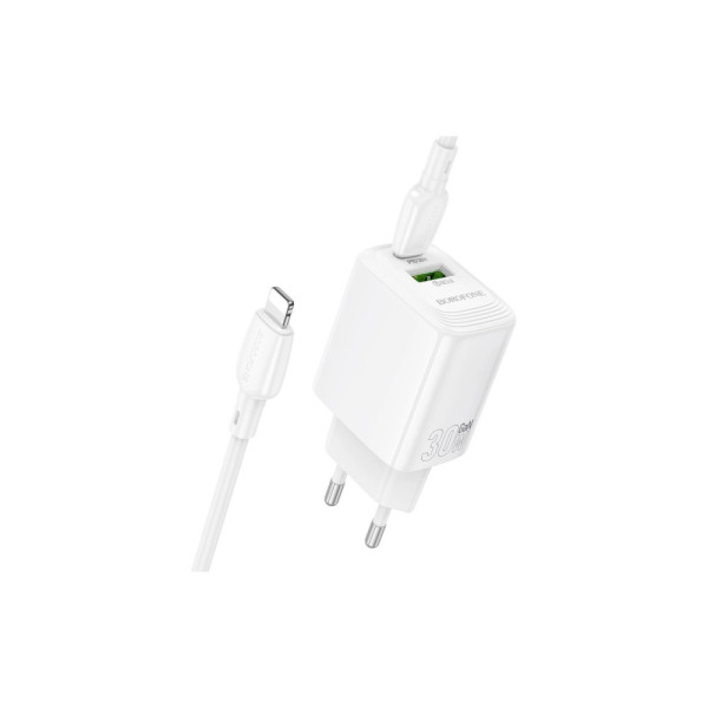 Зарядний пристрій BOROFONE BN29 Fuente 1xUSB-C PD30W + 1xUSB QC3.0 + cable USB-C to Lightning White (6941991120336)