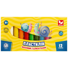 Пластилін Школярик Восковий Круглий з блискітками 12 кольорів 156 г (303107001-UA)