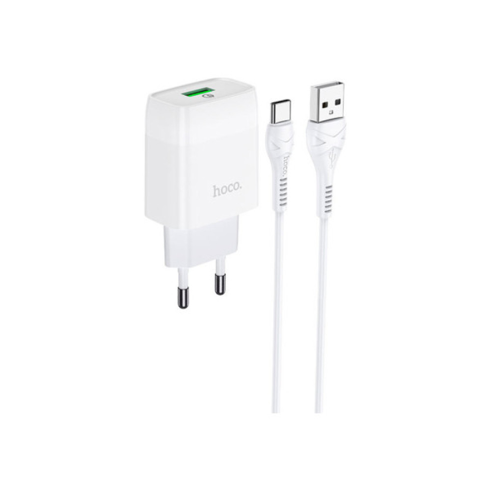 Зарядний пристрій HOCO C72Q Glorious USB QC3.0 + cable USB to USB-C 18W White (6931474732552)