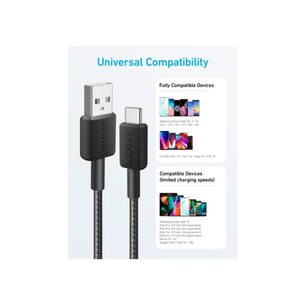 Дата кабель USB 2.0 AM to USB-C 0.9m 322 Black Anker (A81H5G11)