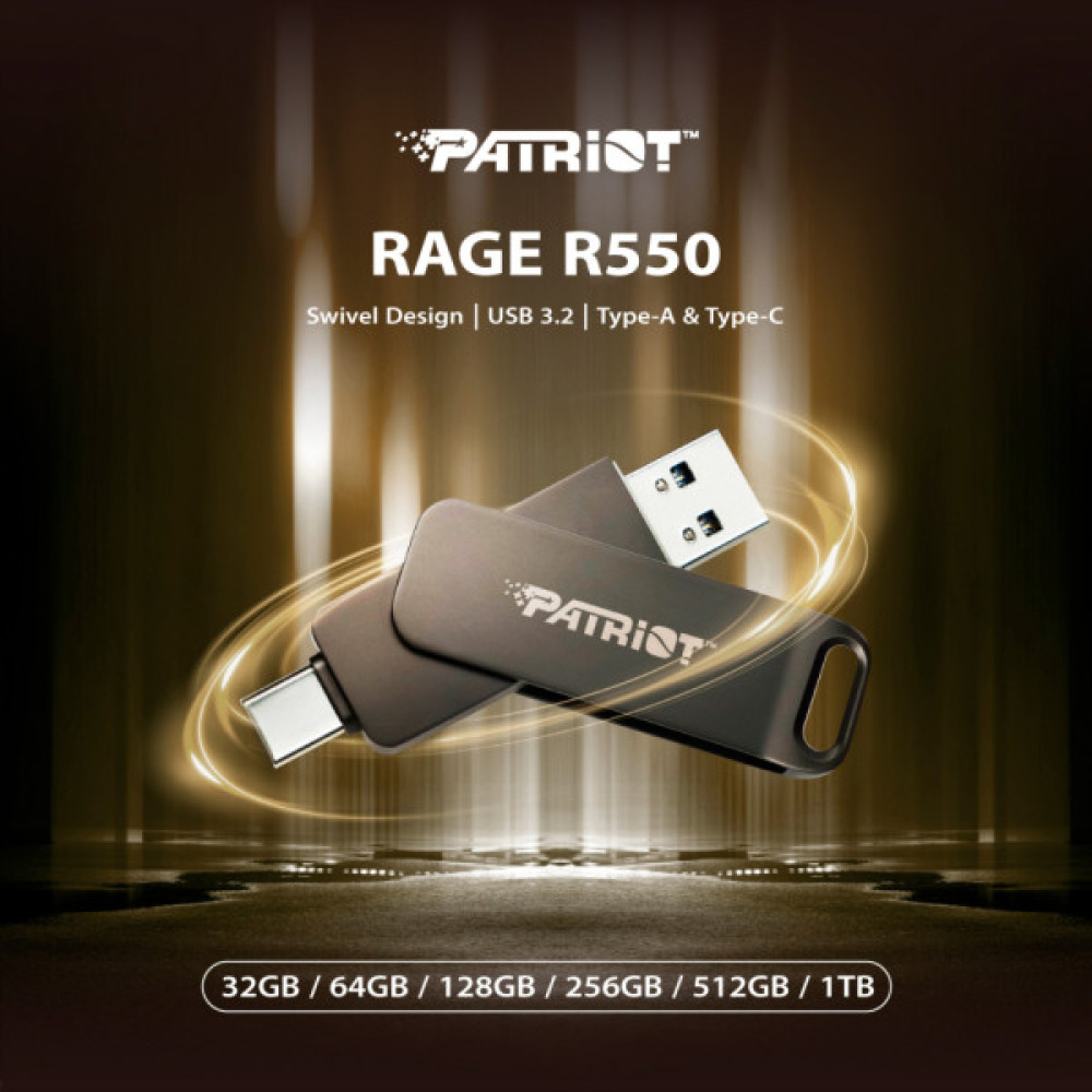 USB флеш накопичувач Patriot 128GB Rage R550 Matte Black USB 3.2/Type-C (PE128GR550DSAD)