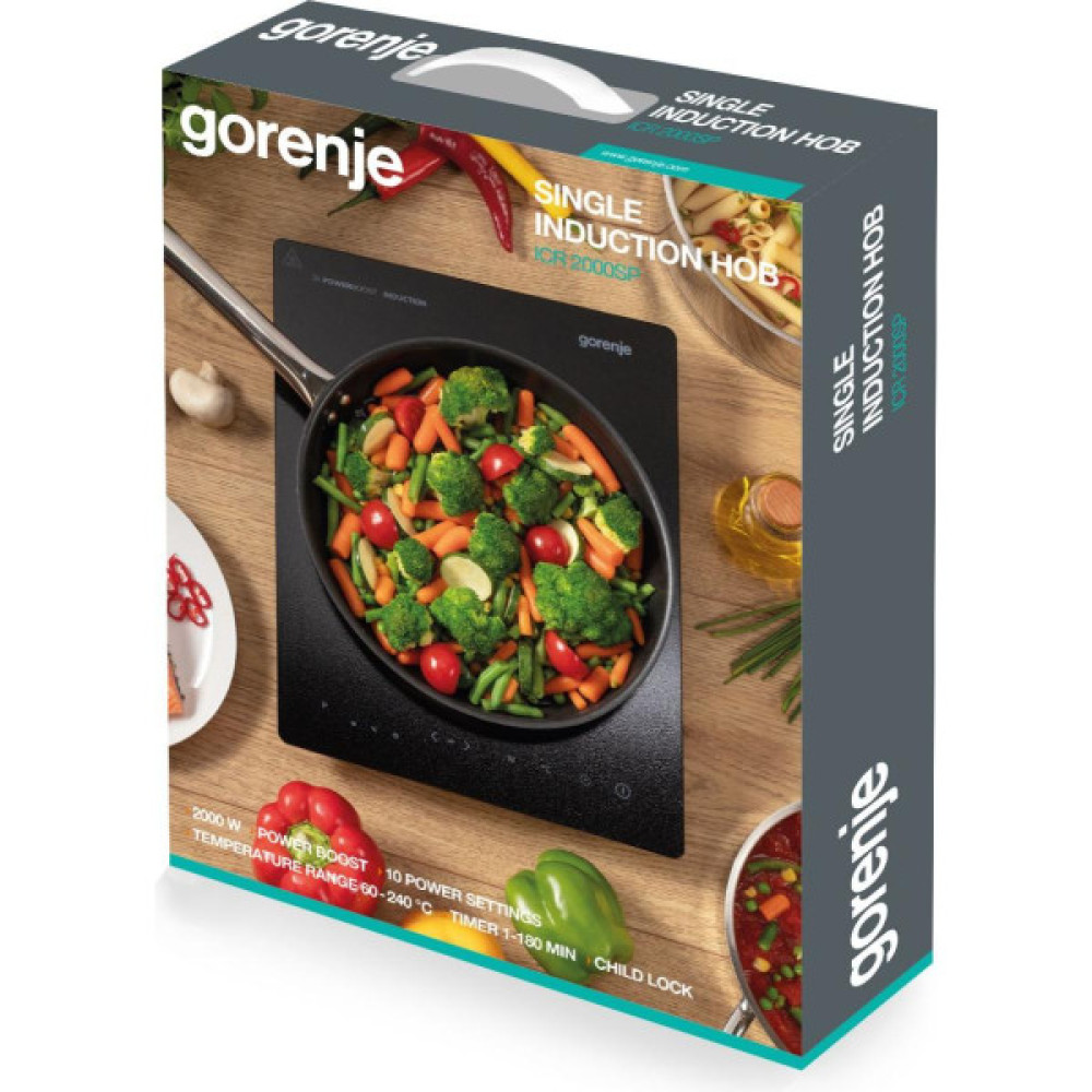 Плитка настільна Gorenje індукційна, конфорок - 1 на 2кВт, керування - сенсорне, таймер, чорний