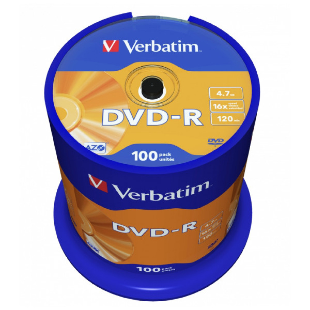 Диск DVD Verbatim 4.7Gb 16X CakeBox 100шт (43549)