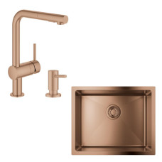 Набір для кухні Grohe K700U стальна мийка 31574DL1 + зміш. 30274DL0 + дозатор 40535DL0, матовий теплий захід сонця