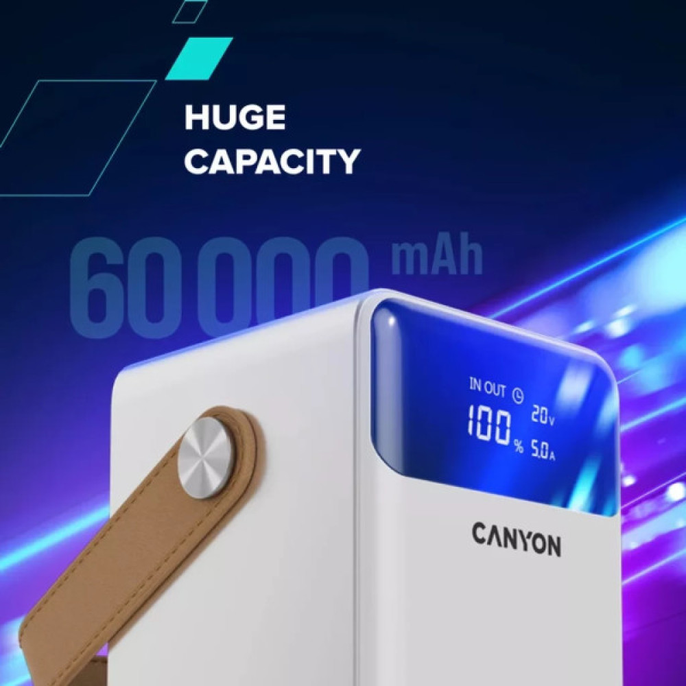 Батарея універсальна Canyon 60000mAh OnPower 610 PD/100W metal White (CNS-CPB610W)