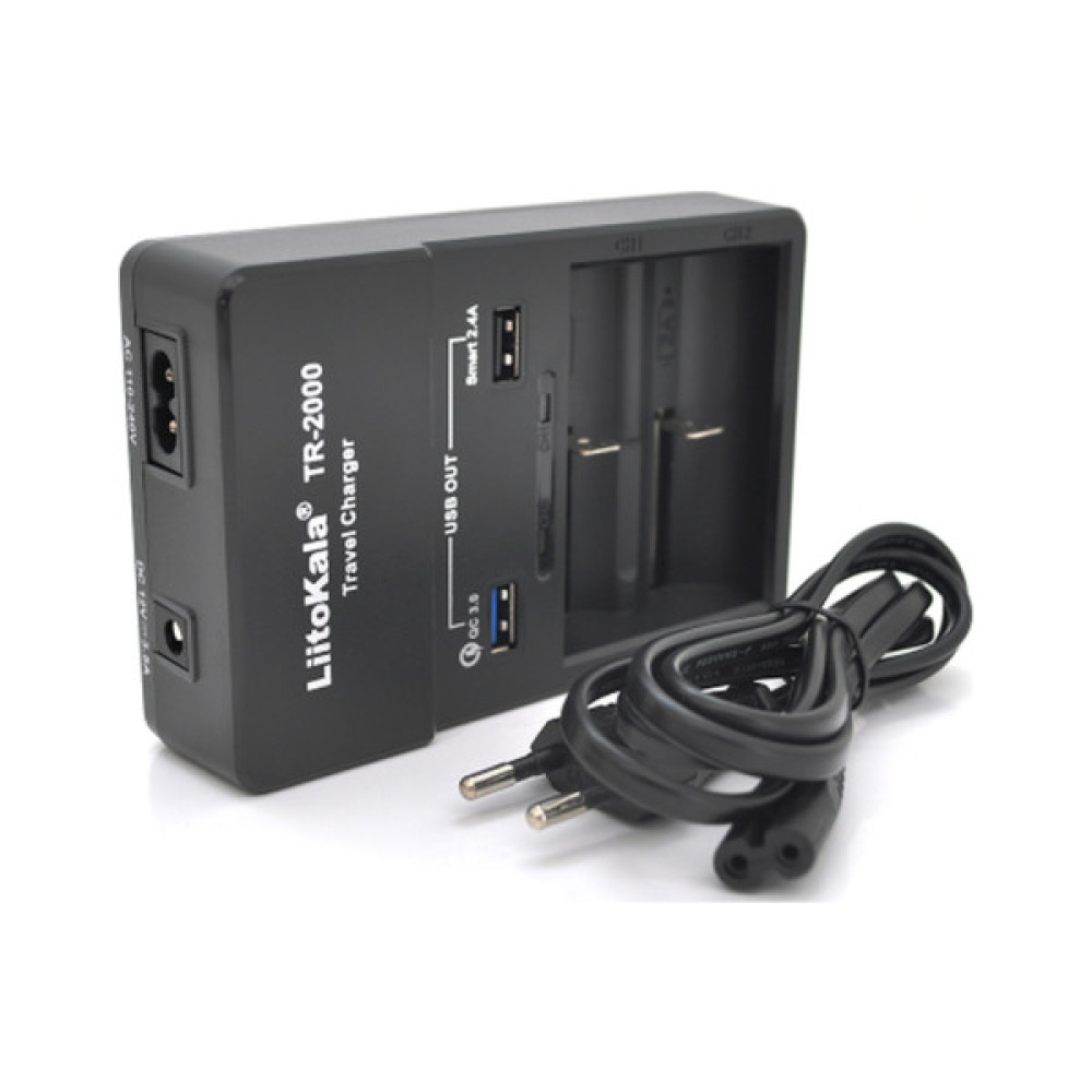 Зарядний пристрій для акумуляторів Liitokala 2 Slots, USB1/QC/3.0, USB2/2.4A, NiMHC(R14)/SC/AA/AAA/17670, Li-ion10440...26650 (Lii-TR2000)