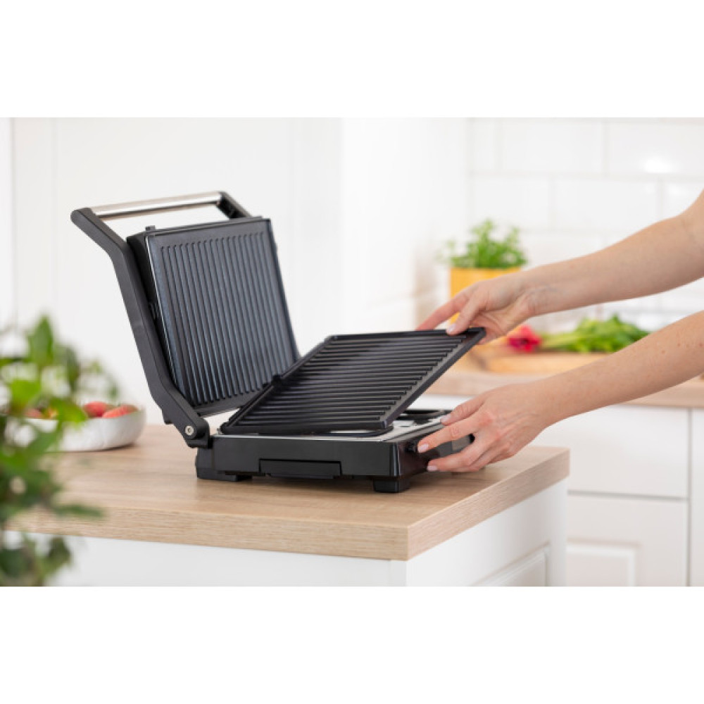 Гриль Gorenje прижимний 2100Вт, темп. режимів-7, з`ємні пластини, розкриття на 180°, метал, чорний