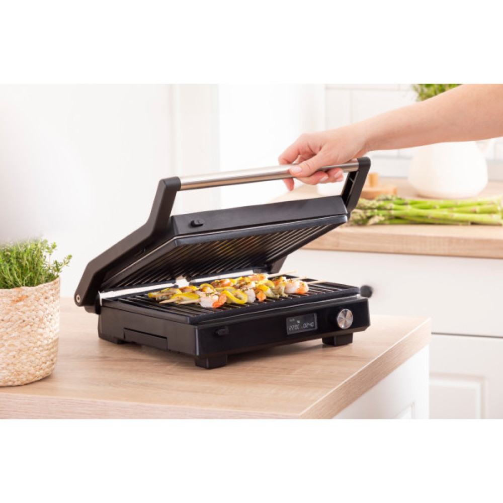 Гриль Gorenje прижимний 2100Вт, темп. режимів-7, з`ємні пластини, розкриття на 180°, метал, чорний
