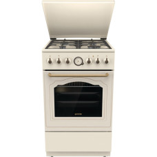 Плита Gorenje комбінована, 70л, 50x60см, дисплей, газ-контроль, чавун, слонової кістки