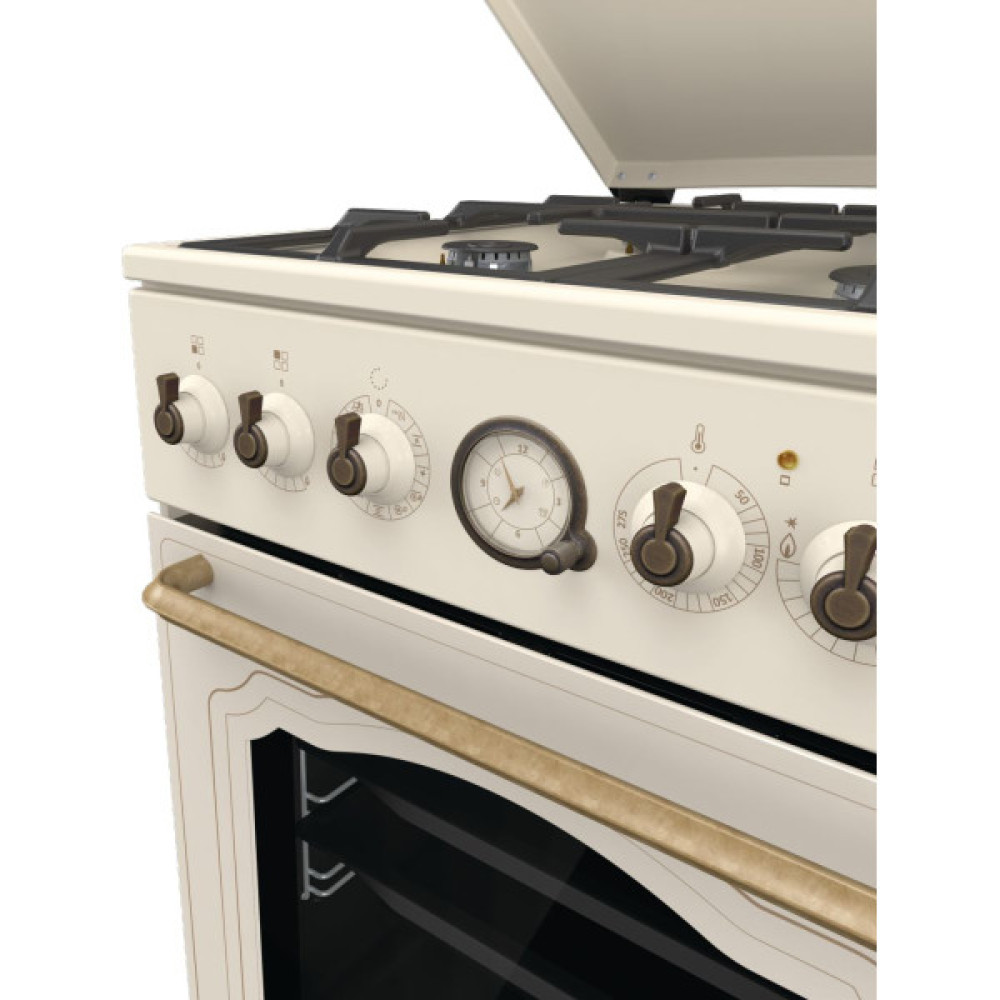Плита Gorenje комбінована, 70л, 50x60см, дисплей, газ-контроль, чавун, слонової кістки