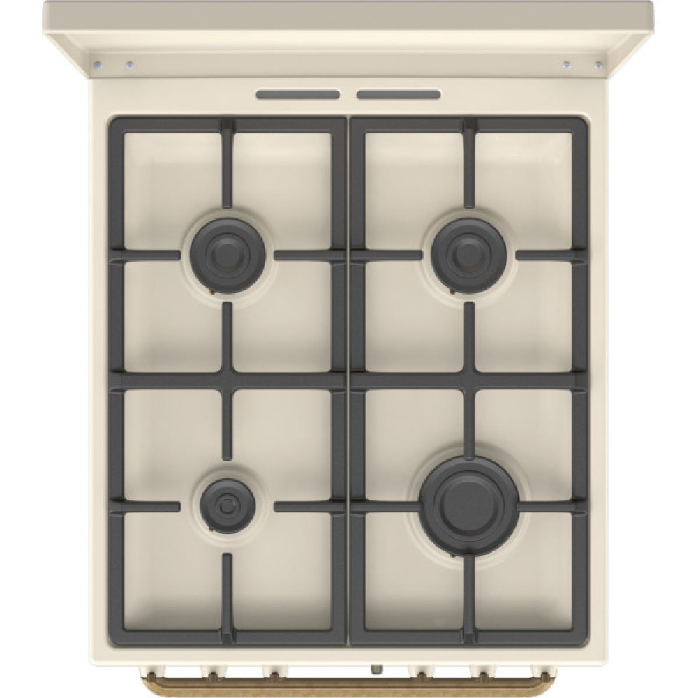 Плита Gorenje комбінована, 70л, 50x60см, дисплей, газ-контроль, чавун, слонової кістки