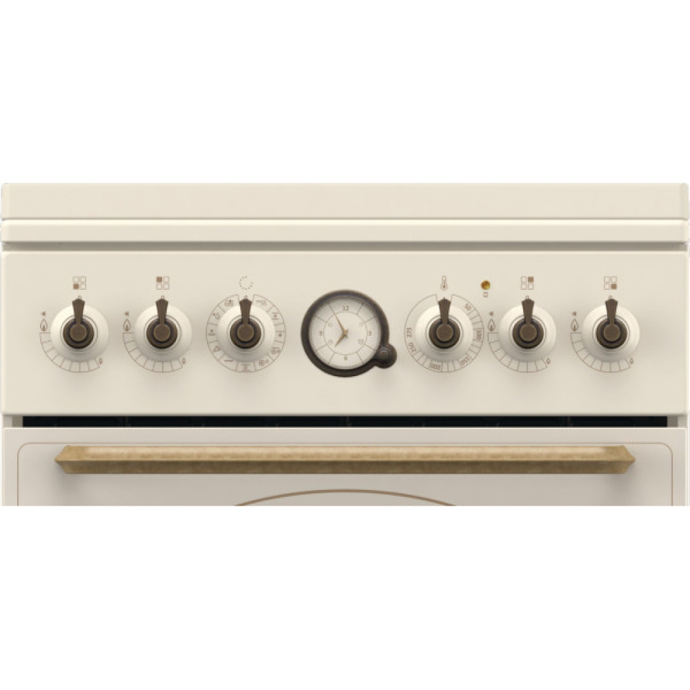 Плита Gorenje комбінована, 70л, 50x60см, дисплей, газ-контроль, чавун, слонової кістки