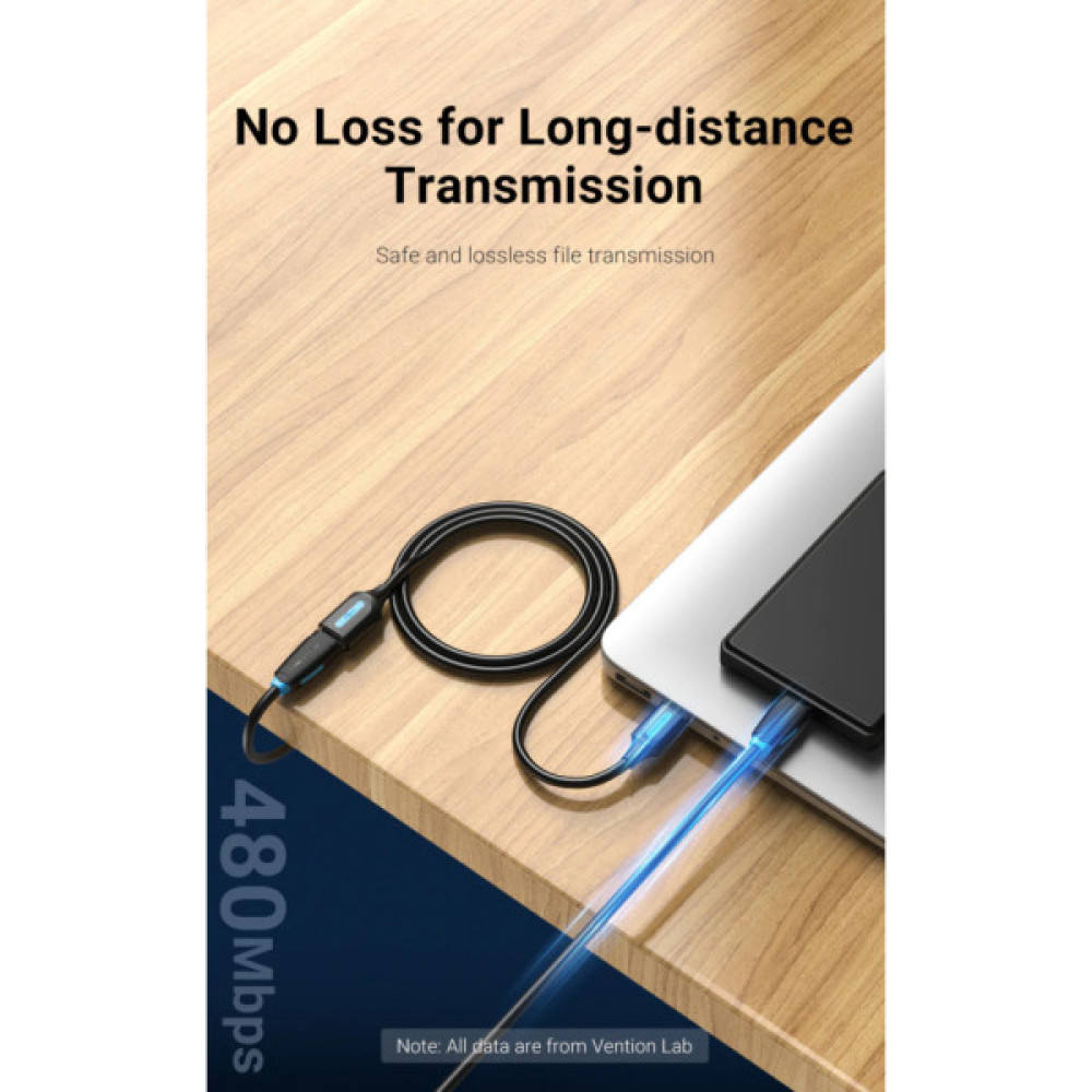 Дата кабель USB 2.0 AM/AF 1.5m black VENTION (CBIBG)