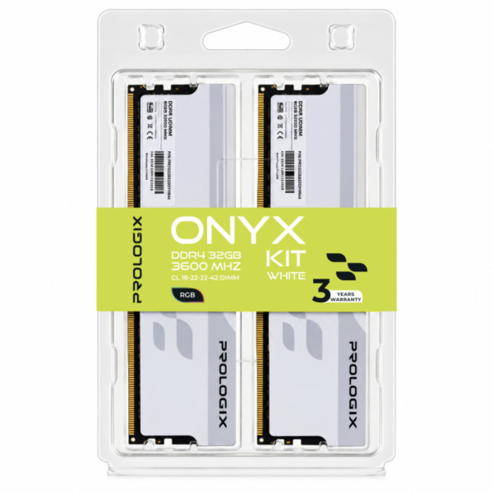 Модуль пам'яті для комп'ютера DDR4 32GB (2x16GB) 3600 MHz Onyx White RGB Prologix (PRO32GB3600YWR4K)