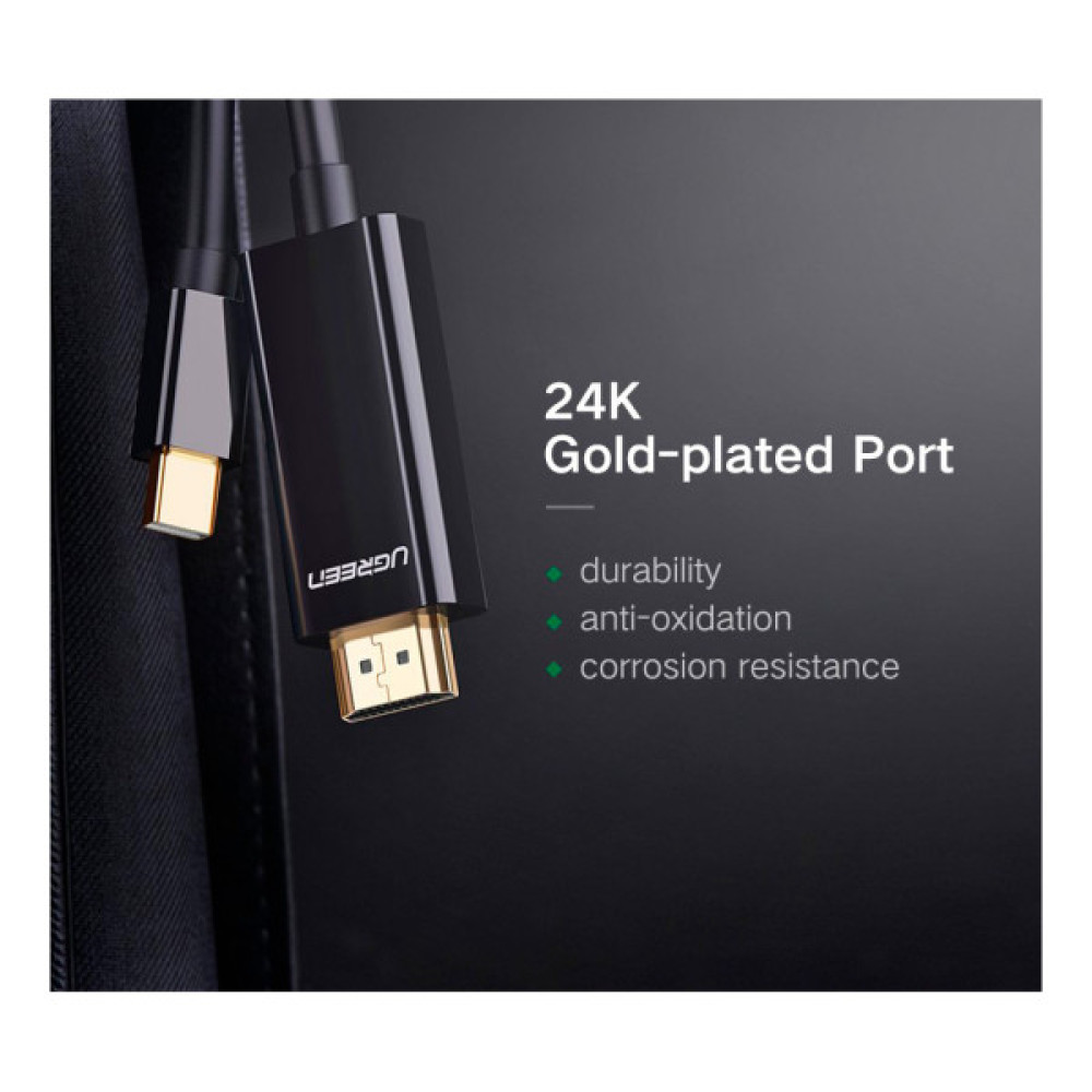 Кабель мультимедійний miniDisplayPort M to HDMI M 1.5m MD101 4K black Ugreen (20848) Кабель мультимедійний miniDisplayPort M to HDMI M 1.5m MD101 4K black Ugreen (20848)