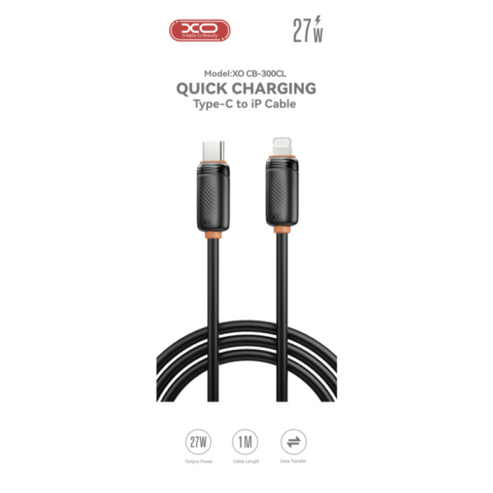 Дата кабель USB-C to Lightning 1.0m 27W black XO (XO-CB-300CL-BK)