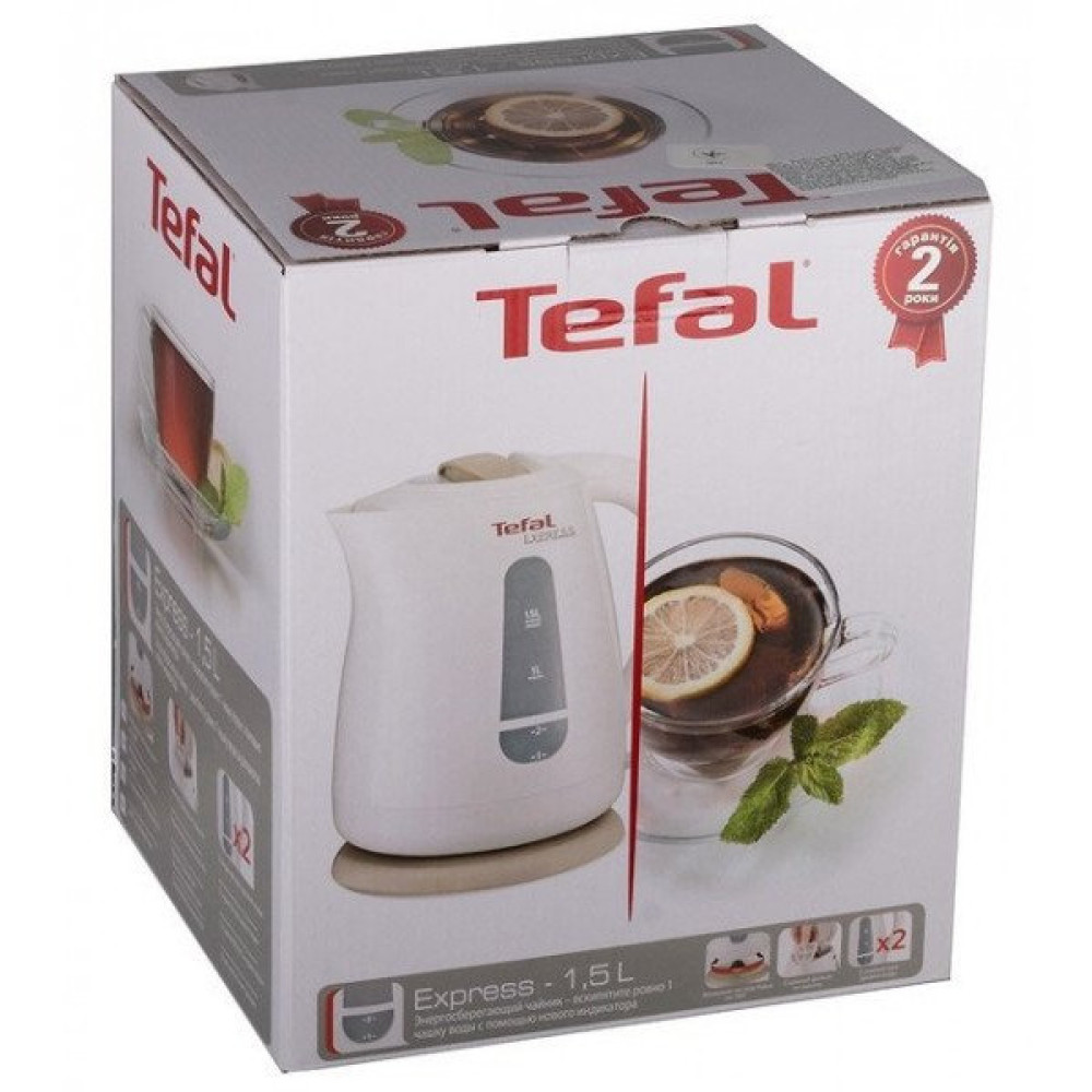 Електрочайник Tefal Express 1.5л, пластик, білий