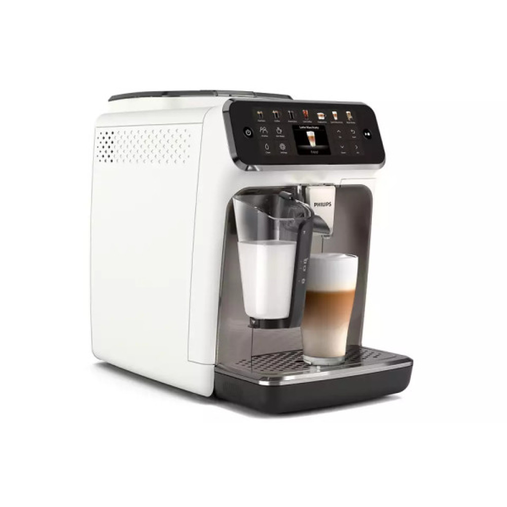Кавомашина Philips Series 4400 LatteGo, 1.8л, зерно+мелена, автомат.капуч, дисплей, авторецептів -12, біло-срібна