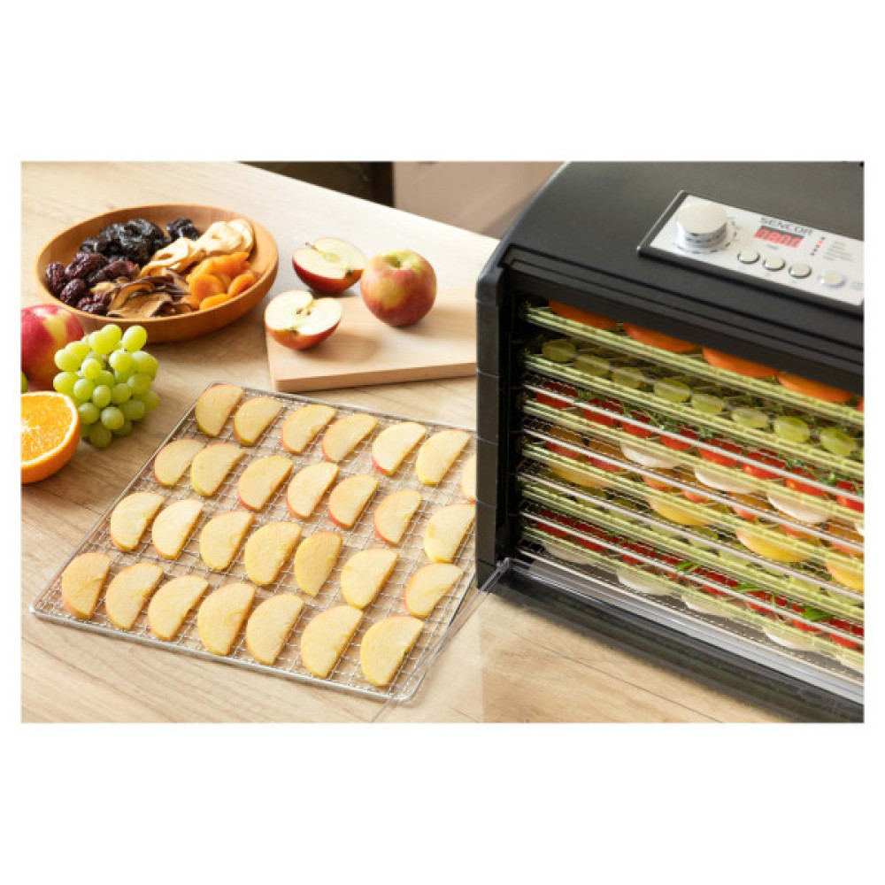 Сушарка для продуктів Sencor 500Вт, піддонів -2x33см, діаметр-33см, макс-70°С, сітка для ягід в компл., алюміній, пластик , чорний