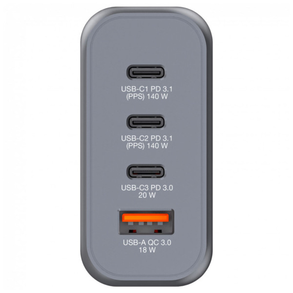 Зарядний пристрій Verbatim GaN 140 W 4 ports (2xUSB-C-140 W,USB-C 20 W /USB-A -3.0) (32203)