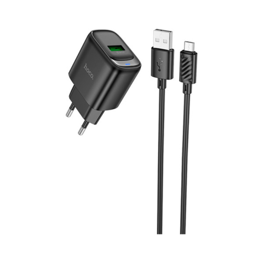 Зарядний пристрій HOCO C140A Smart USB QC3.0 + USB to cable Micro Black (6942007627801)