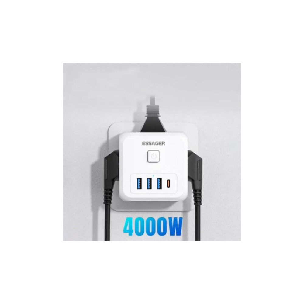 Зарядний пристрій Essager 3xUSB + 1xUSB-C 7-in-1 white (ECTAC-MFB02-Z)