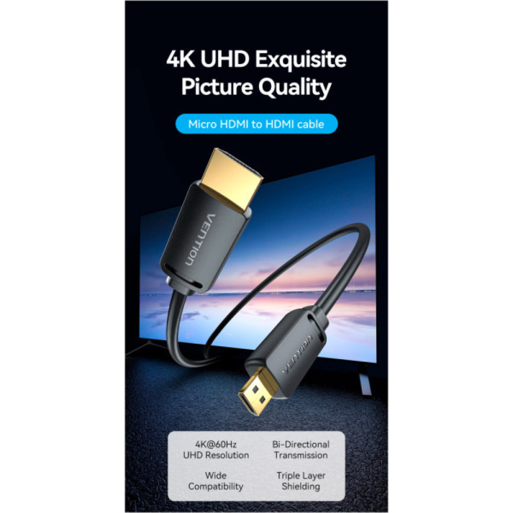 Кабель мультимедійний HDMI M to HDMI micro M 3.0m V2.0 4K 60Hz VENTION (AGIBI)