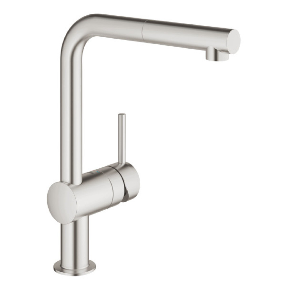 Змішувач для кухні Grohe Vento, довж.виливу - 223мм, поворотний/витяжний, 1важіль, супер сталь
