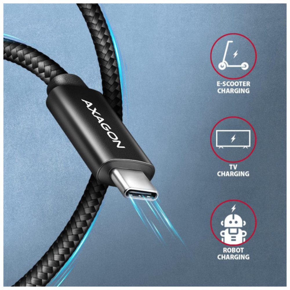 Дата кабель USB-C to USB-C 1.0m USB 2.0 PD 240W 5A black AXAGON (BUCM2-CM10AB)