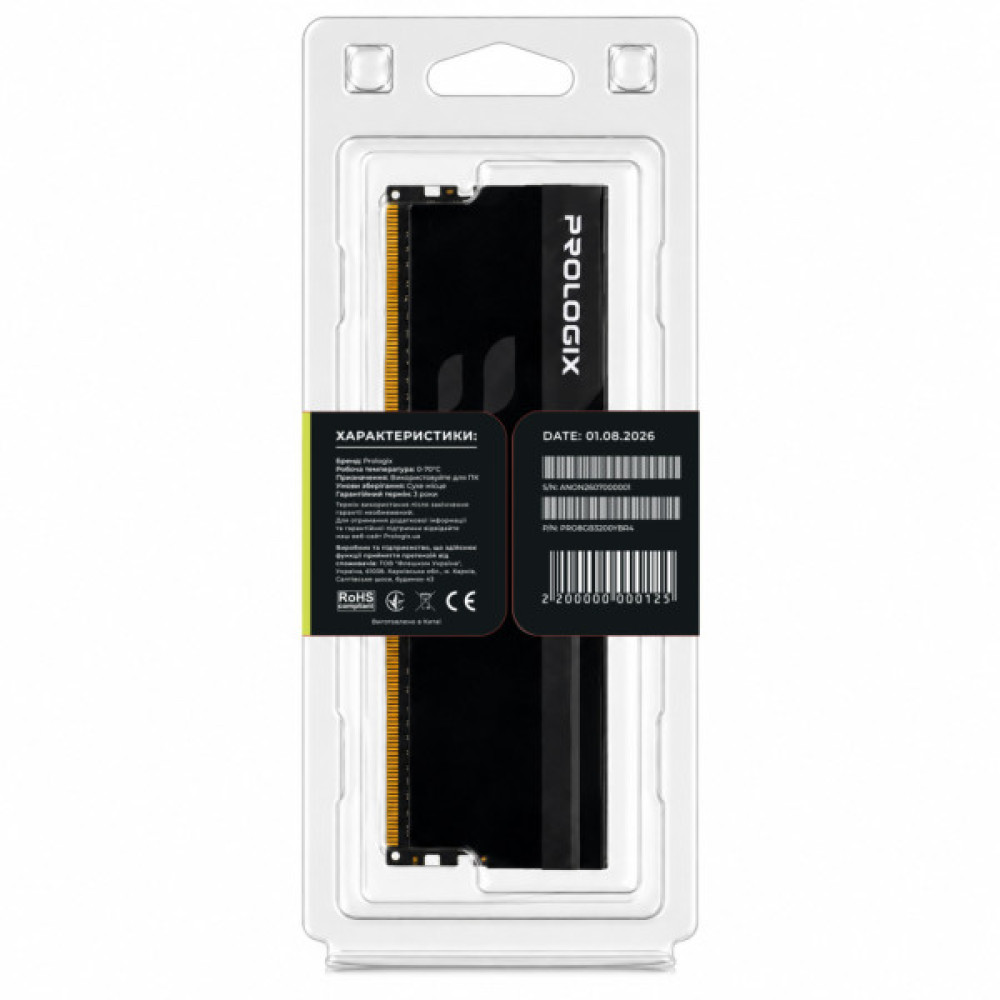 Модуль пам'яті для комп'ютера DDR4 8GB 3200 MHz Onyx Black RGB Prologix (PRO8GB3200YBR4)