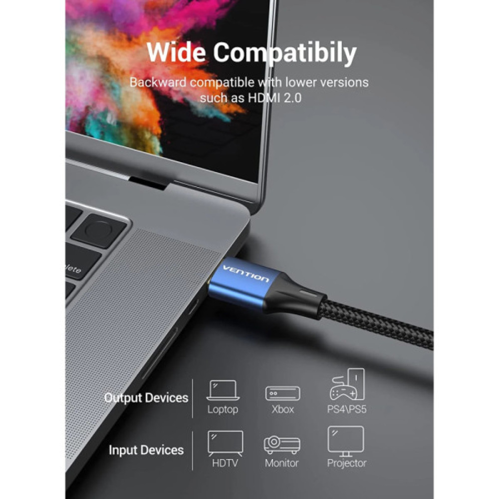 Кабель мультимедійний HDMI M to HDMI M 1.0m 8K cotton braided blue Vention (ALGLF)