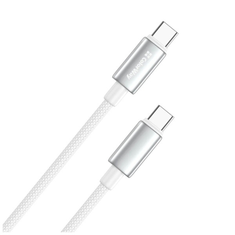 Дата кабель USB-C to USB-C 1.0m 5A 100W zinc alloy braided white ColorWay (CW-CBPDCC098-WT)
