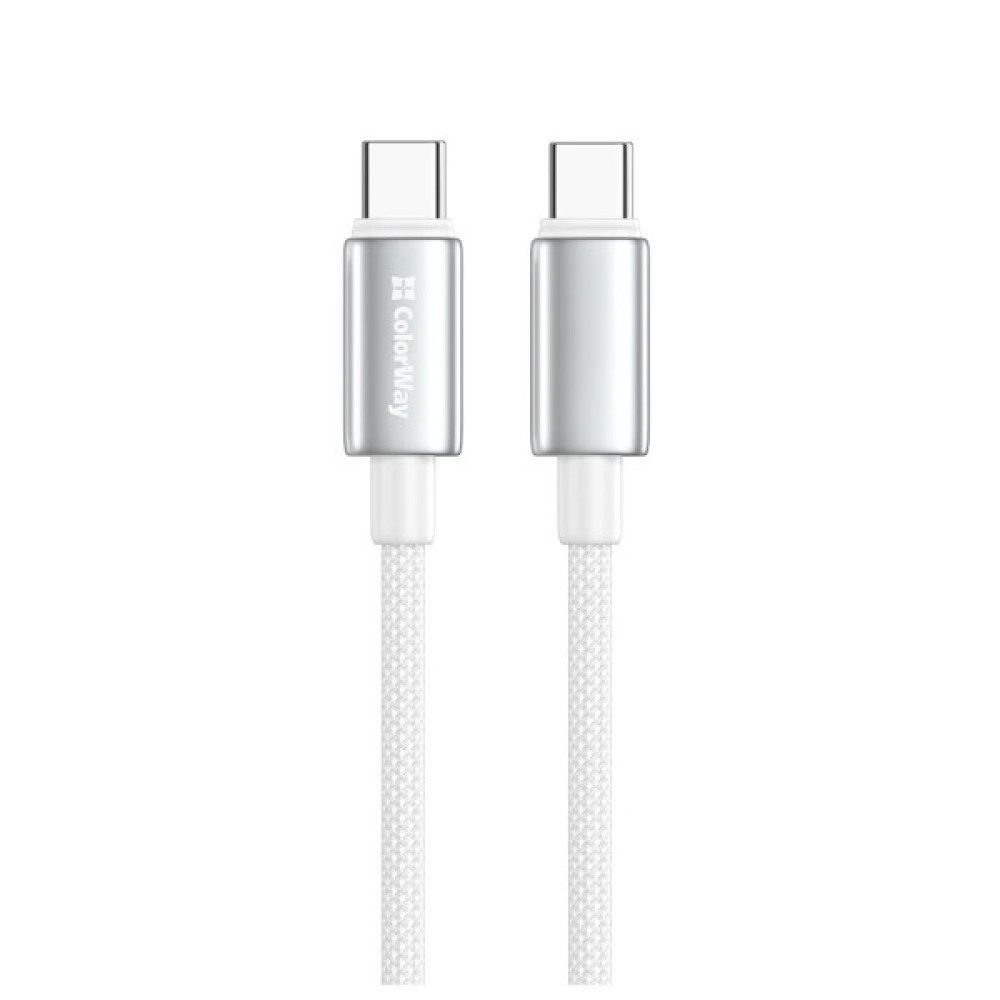 Дата кабель USB-C to USB-C 1.0m 5A 100W zinc alloy braided white ColorWay (CW-CBPDCC098-WT)