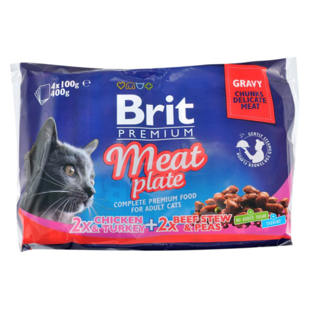 Вологий корм для кішок Brit Premium Cat м'ясна тарілка 4 шт по 100 г (8595602506262)