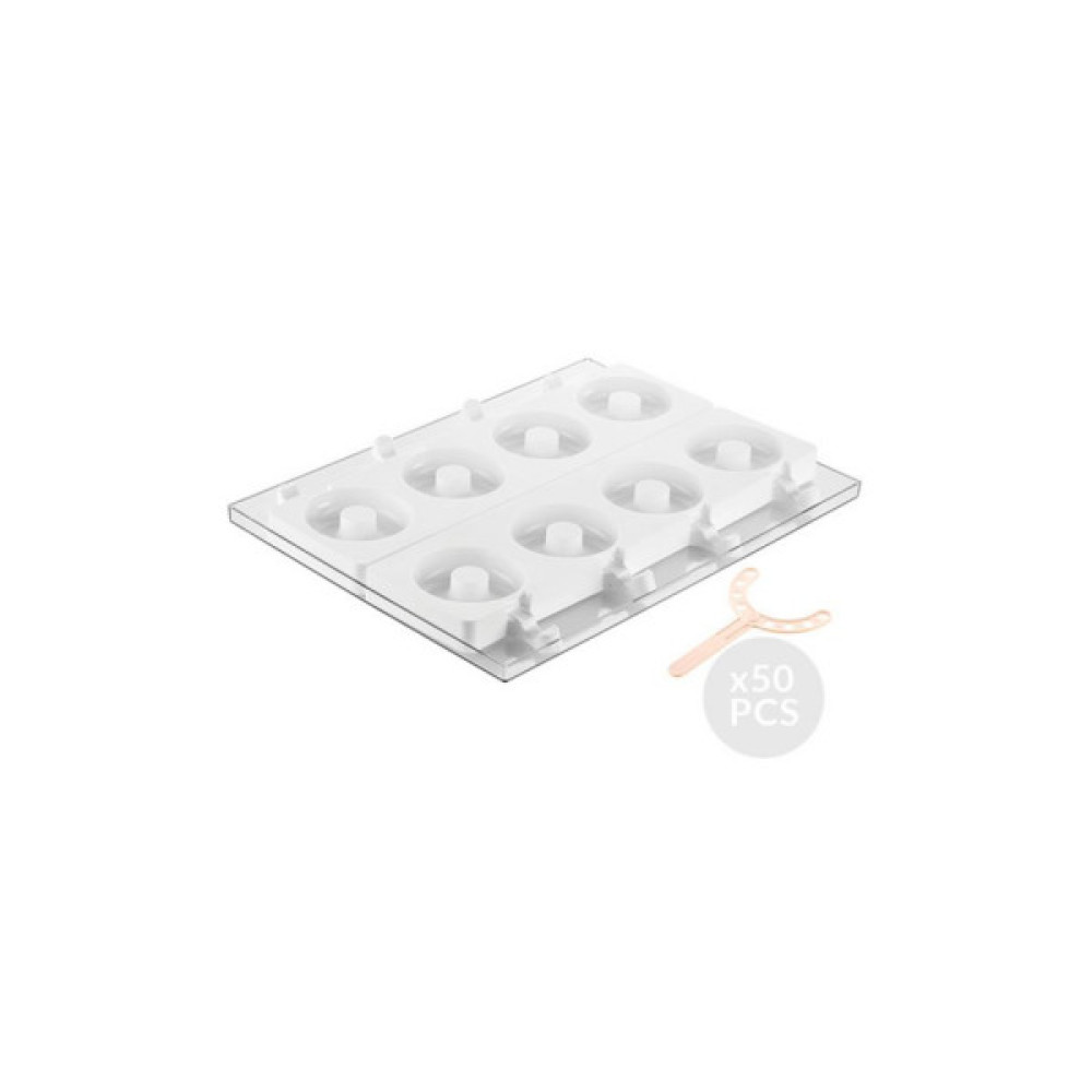 Форма для морозива Silikomart серія "Steccoflex" Donuts Набір для морозива на паличці 2 форми +1 таця +50 паличок (GEL13 DONUTS)